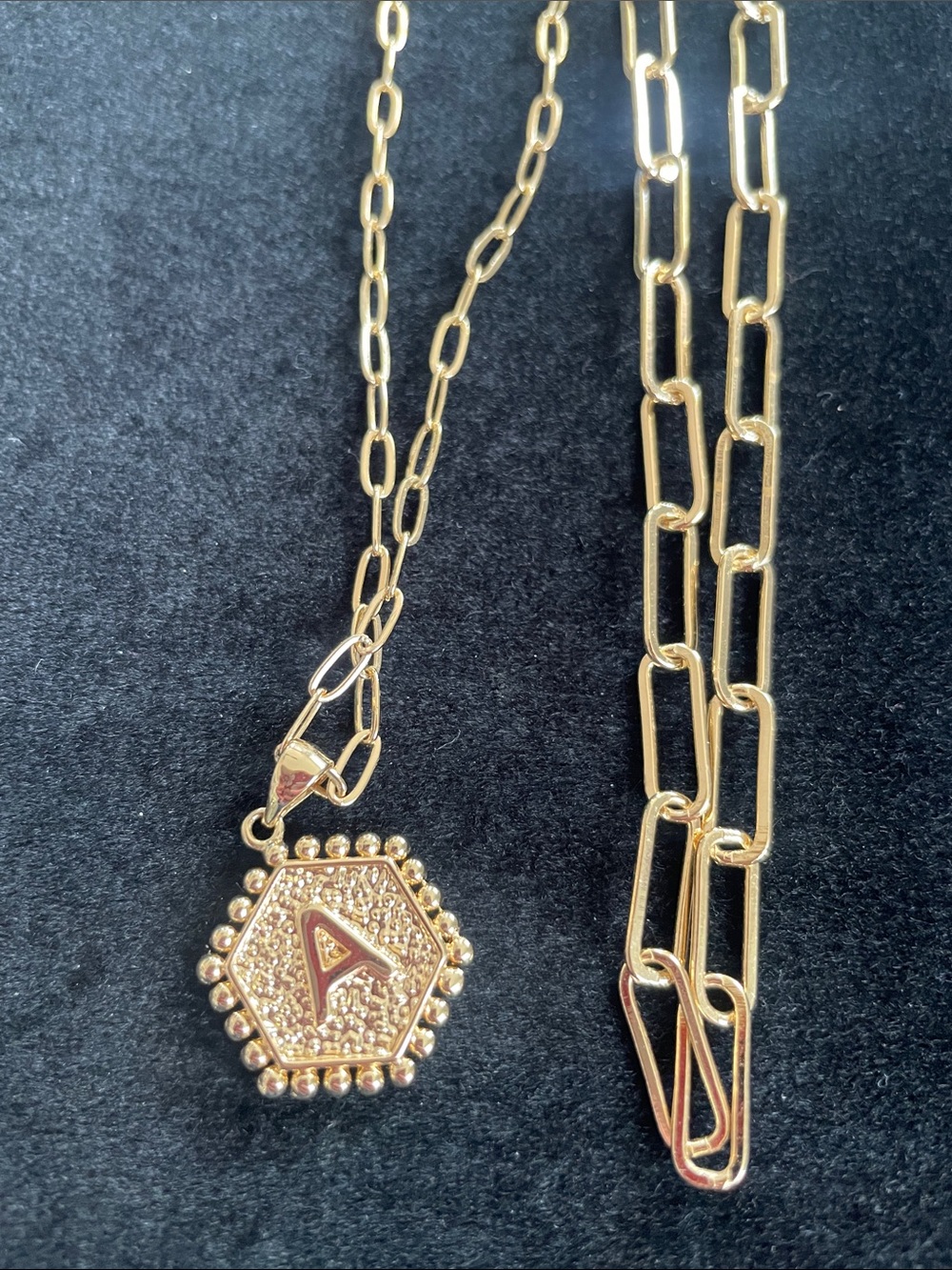 Gold Initial 'A' Hexagon Pendant Necklace!